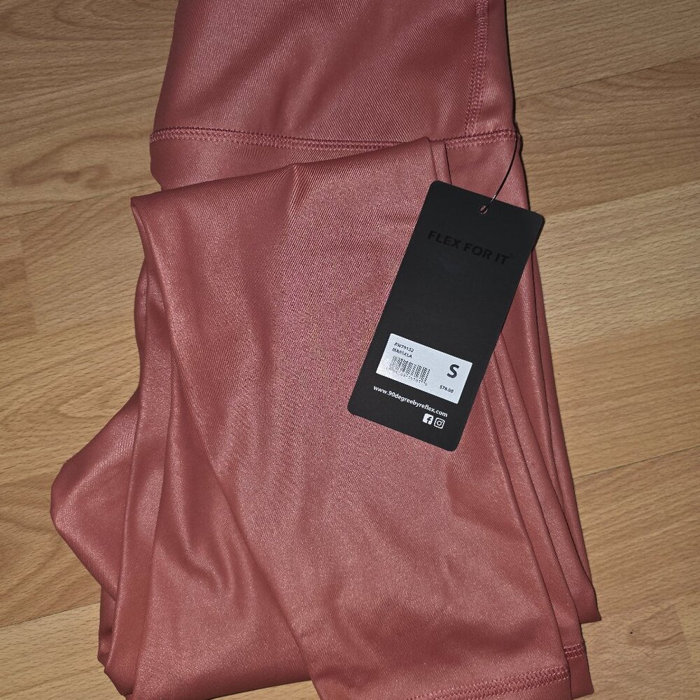 90 Degree By Reflex Womens High Waist High Shine Faux Leather Ankle Leggings